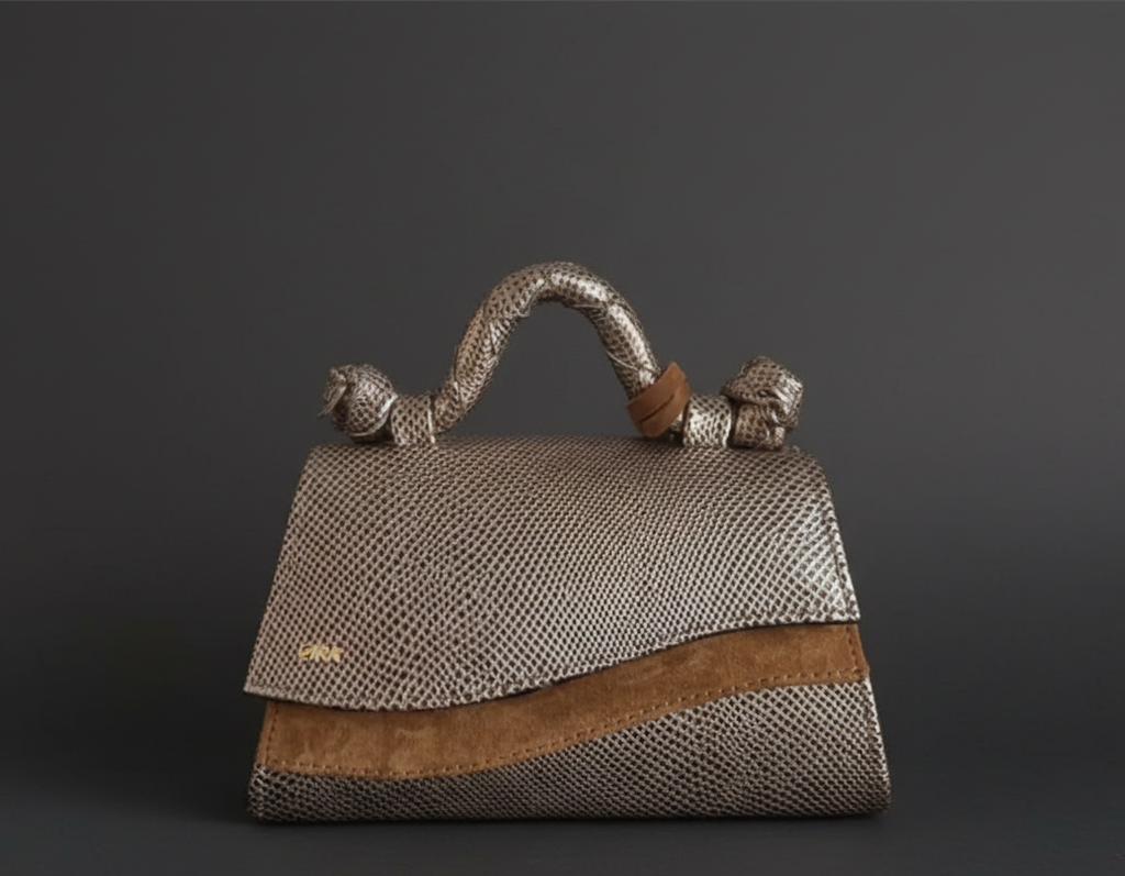 SILVER AND GOLD HANDMADE LEATHER BAG