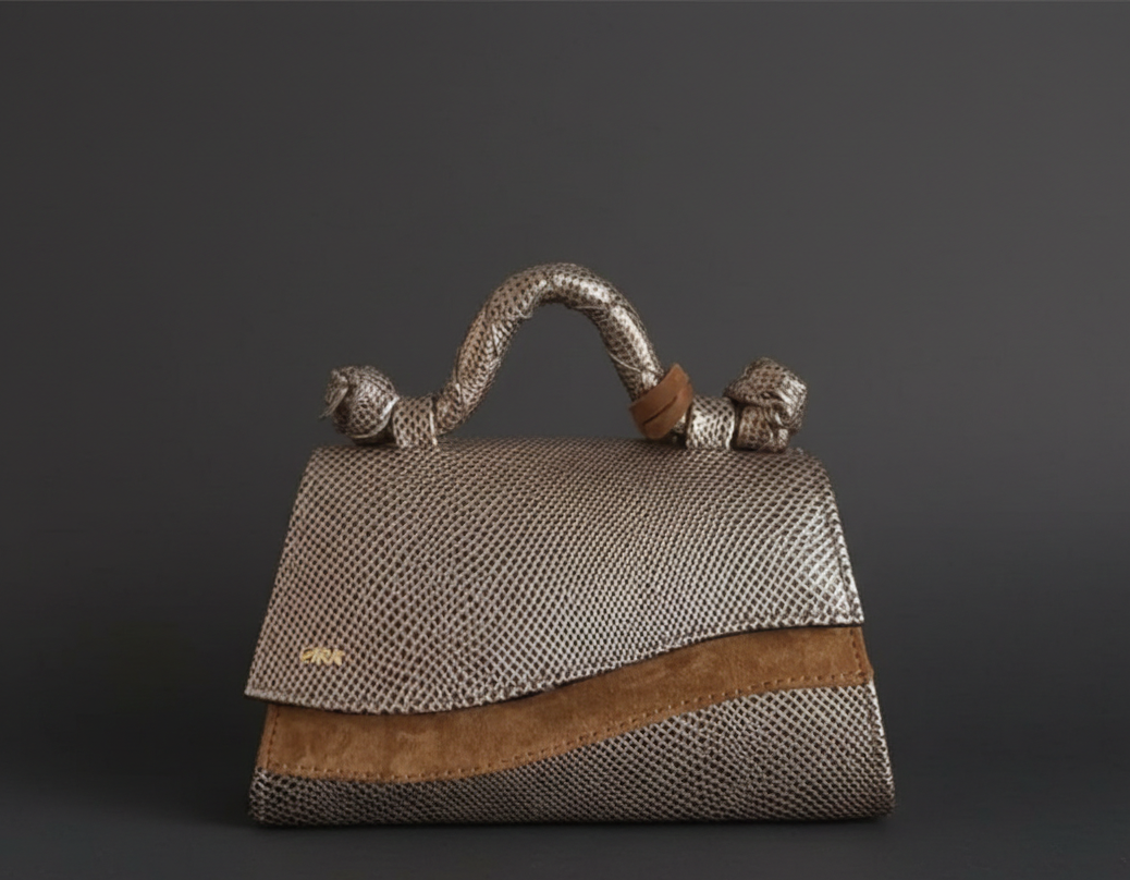 SILVER AND GOLD HANDMADE LEATHER BAG