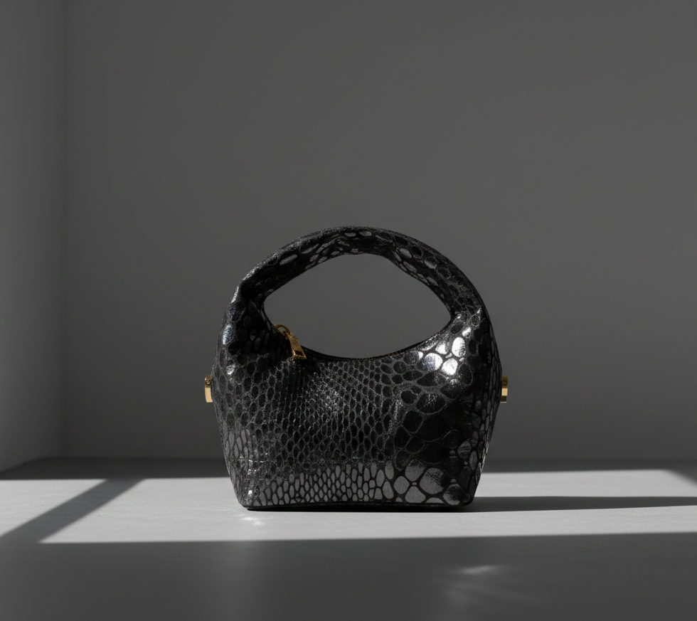 BLACK SEQUINED HANDMADE LEATHER STATEMENT BAG