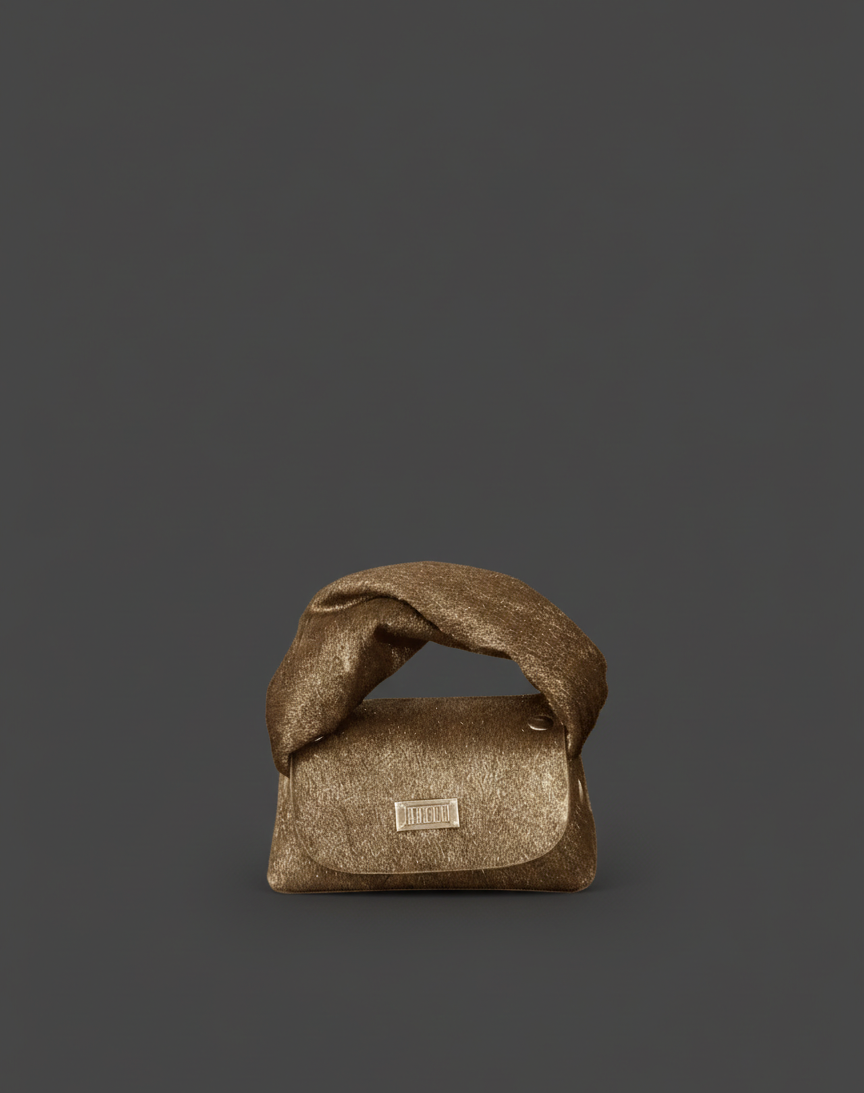 MICRO GOLD AND BROWN PONY BAG