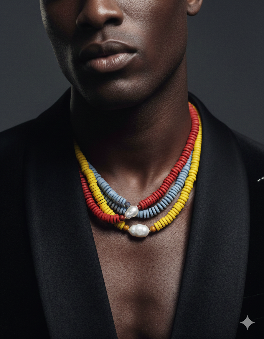 HANDMADE PEARL PENDANT RED BEADED NECKLACE