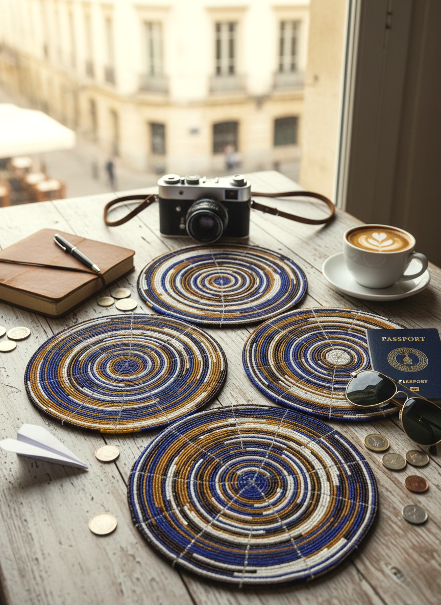 ROUND WARM COLOURED BEADED PLACEMAT (SET OF 4 AND 8)