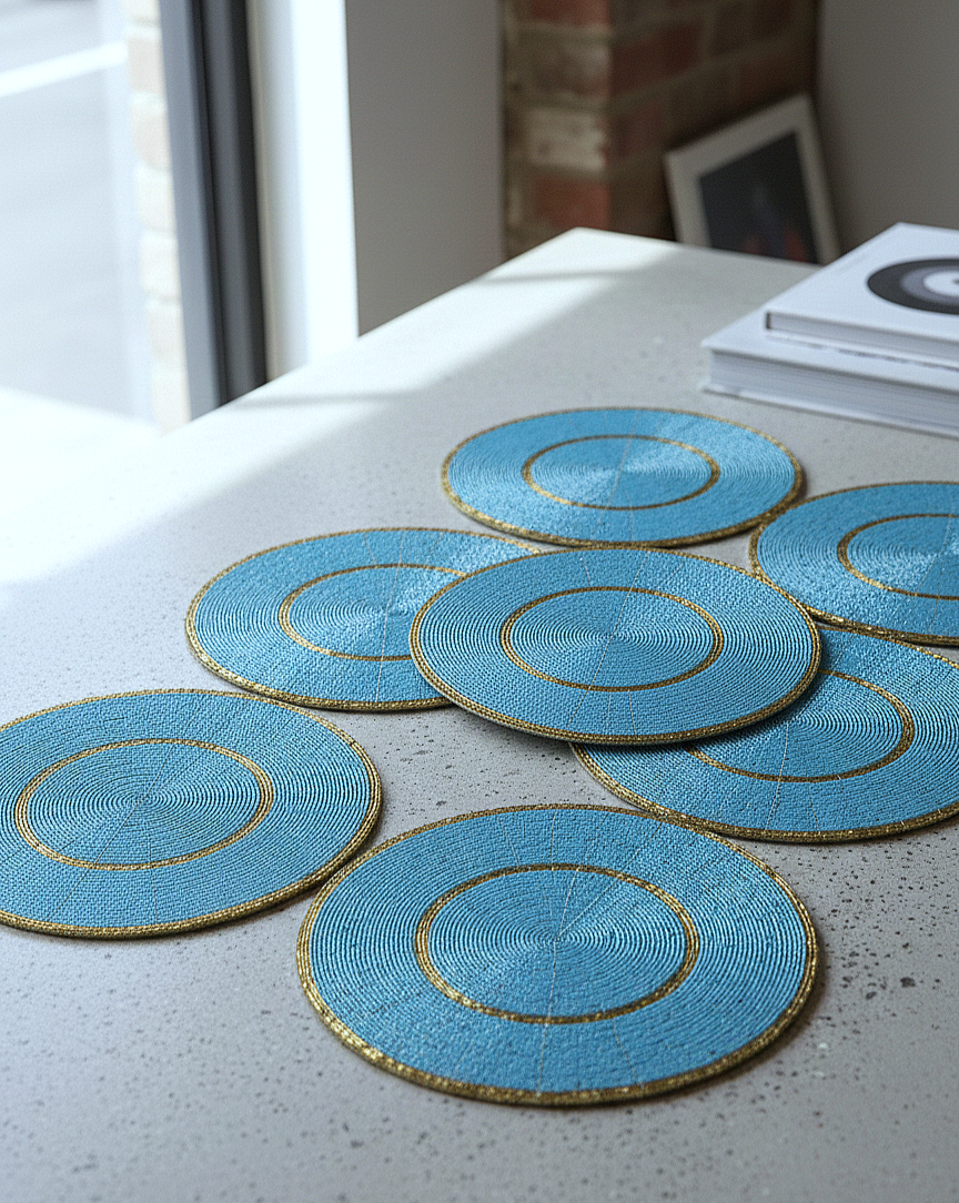 BLUE HANDMADE BEADED PLACEMAT (SET OF 4 AND 8)