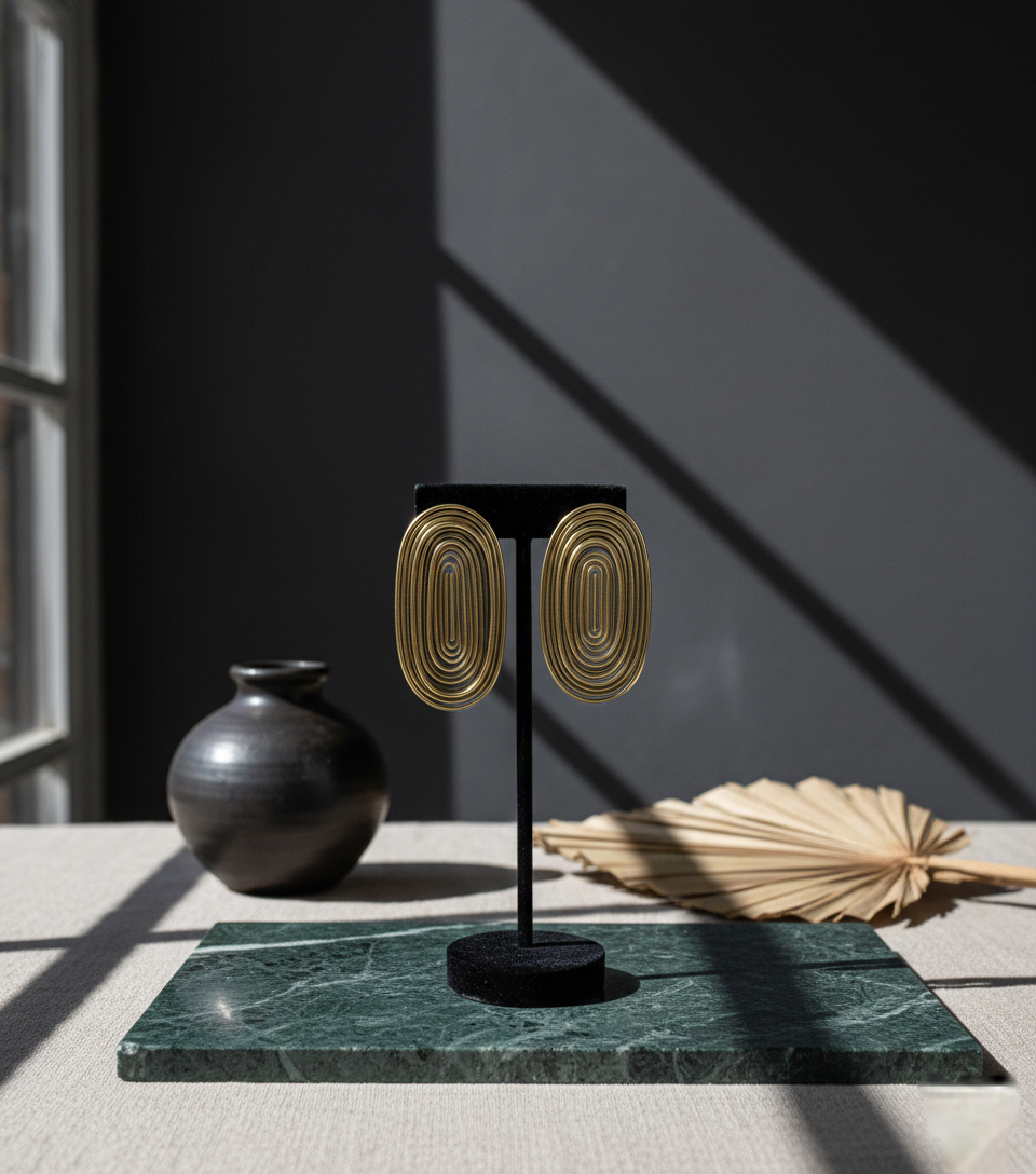 GOLDEN SPIRAL OVAL EARRING