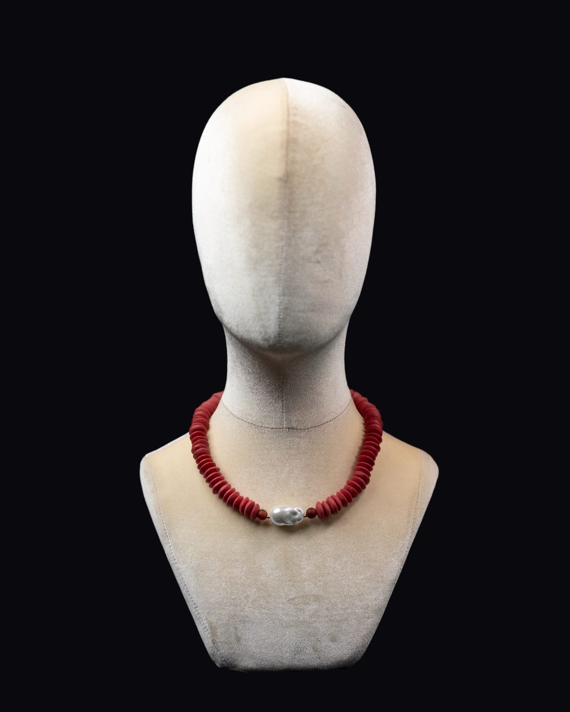HANDMADE PEARL PENDANT RED BEADED NECKLACE