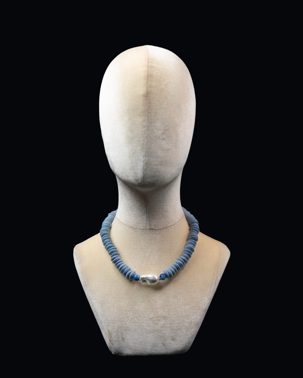 HANDMADE PEARL PENDANT BLUE BEADED NECKLACE
