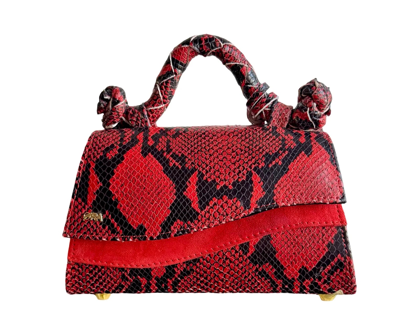 RED AND BLACK HANDMADE SNAKE SKIN BAG