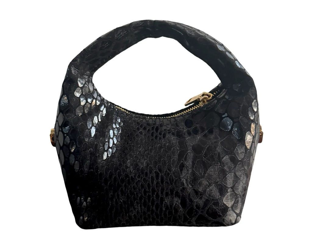 BLACK SEQUINED HANDMADE LEATHER STATEMENT BAG