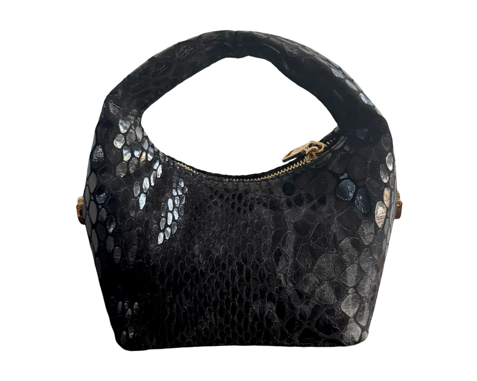 BLACK SEQUINED HANDMADE LEATHER STATEMENT BAG