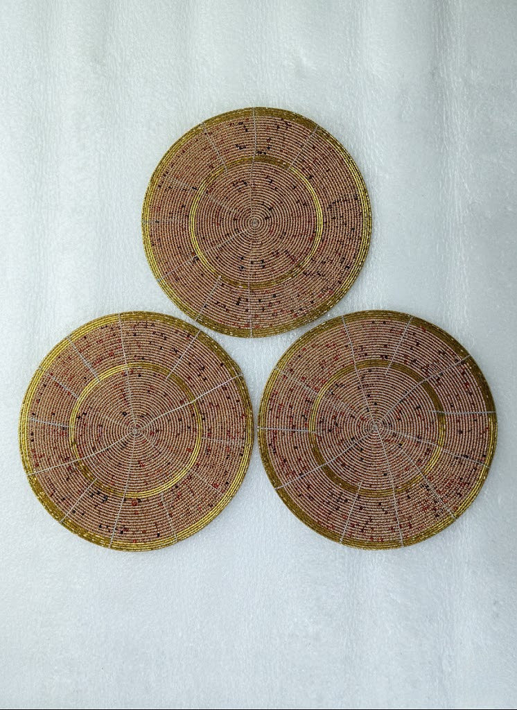 ROUND GOLDEN BEADED PLACEMAT (SET OF 4 AND 8)