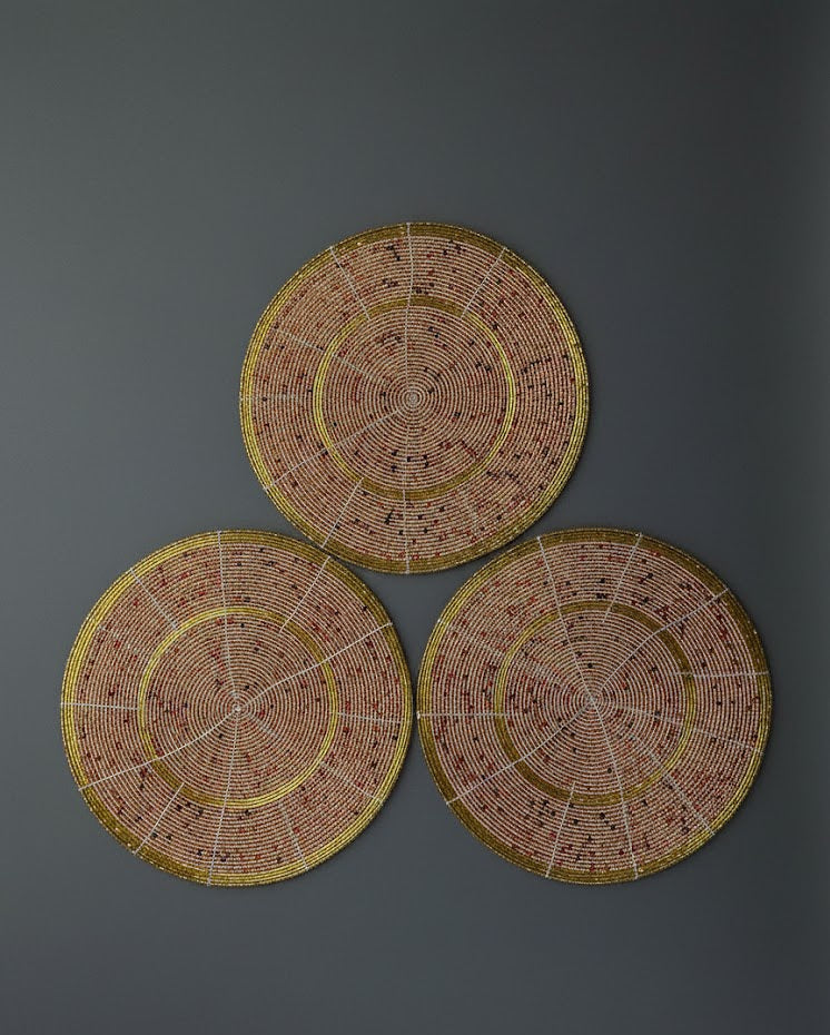ROUND GOLDEN BEADED PLACEMAT (SET OF 4 AND 8)